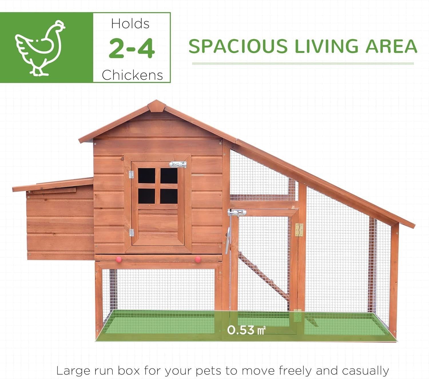 Wooden Chicken Coop with Run Nest Box Easy Clean Tray Outdoor Hen House