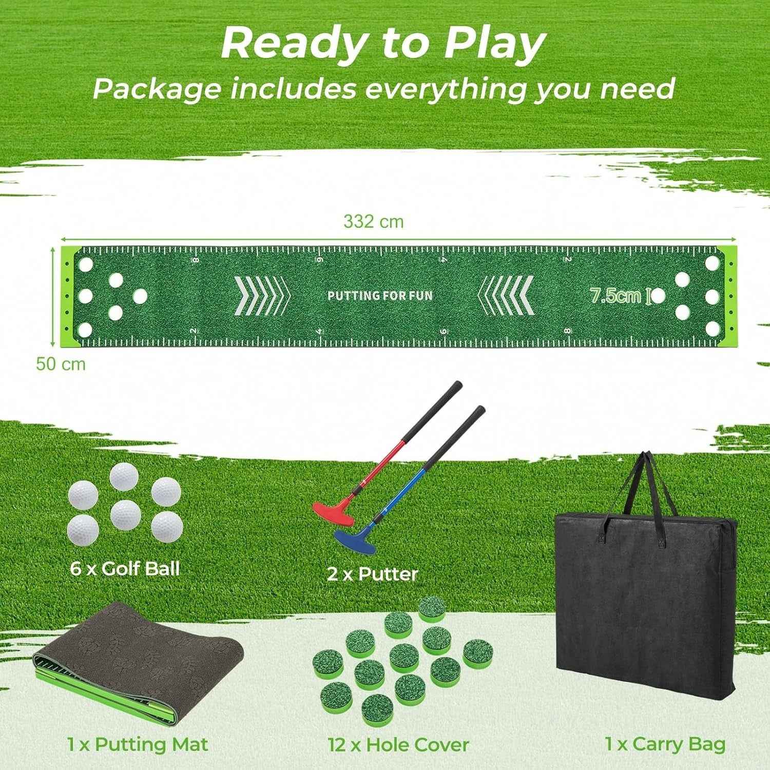 Portable Golf Pong Putting Green Game Set Indoor Outdoor w Putters Balls Bag