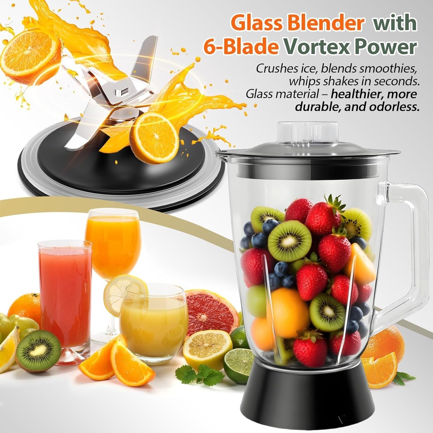 1500W Food Processor Blender Combo 2.5L Chopper 2L Glass Jar Red