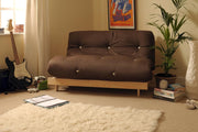 Small Double Wooden Futon Sofa Bed 4ft Tufted Cotton Mattress Brown