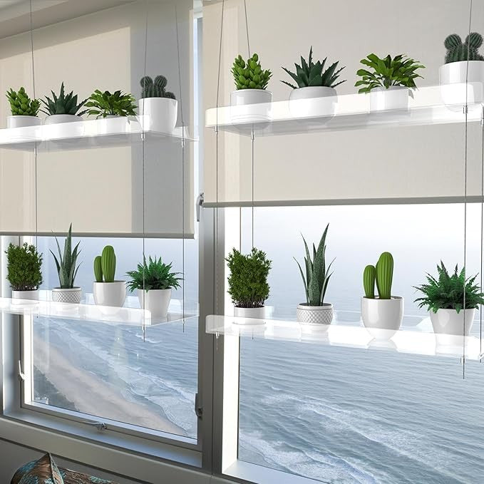 2 Tier Clear Acrylic Hanging Window Plant Shelf Indoor Garden Display Organizer