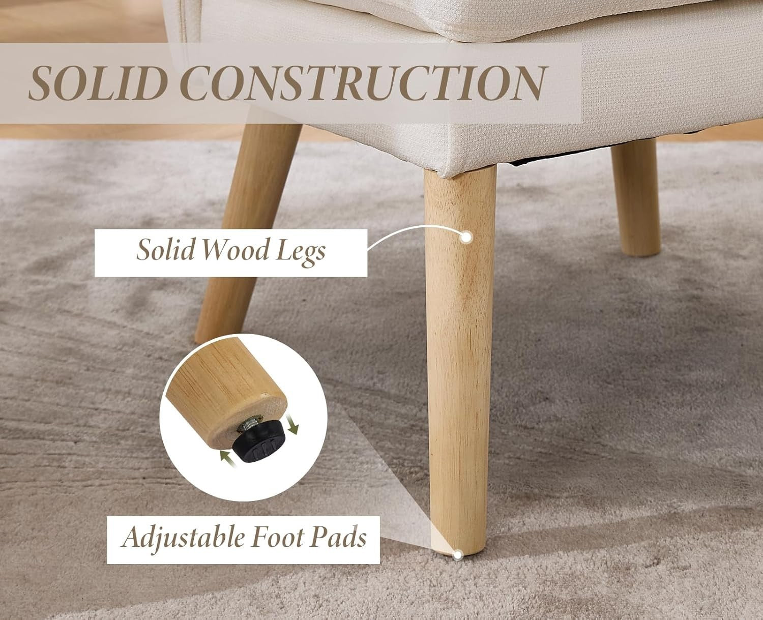 Modern Tub Accent Chair Beige Upholstered Armchair with Solid Wood Legs