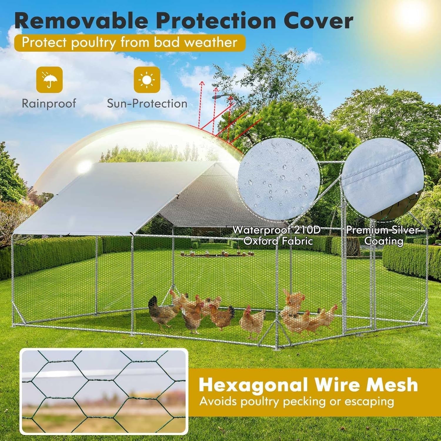 Extra Large Walk In Chicken Coop 3x4m Galvanised Run UV Cover