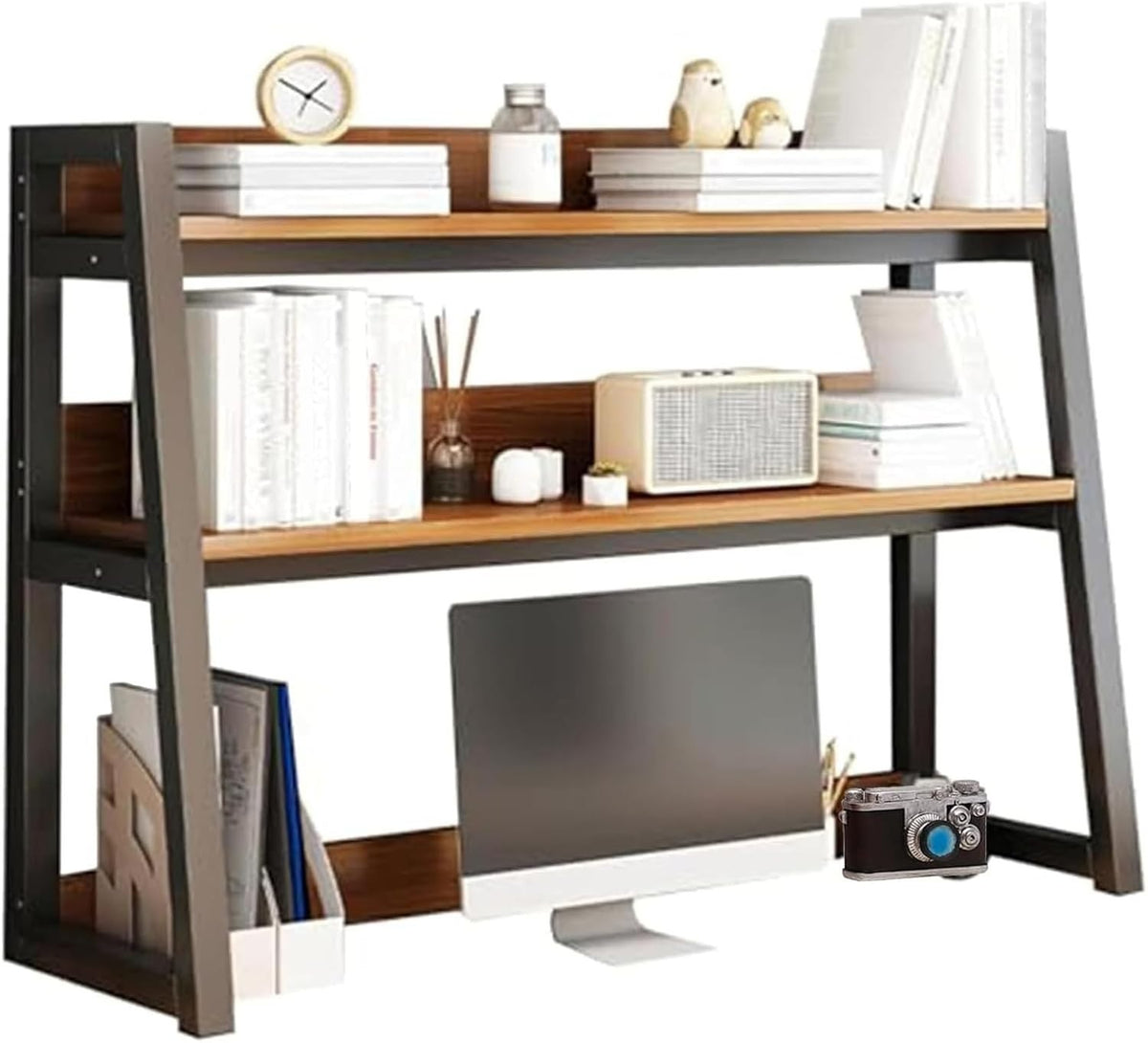2-Tier Desktop Hutch Shelf Metal/MDF Storage Rack Organizer 95cm for Home Office