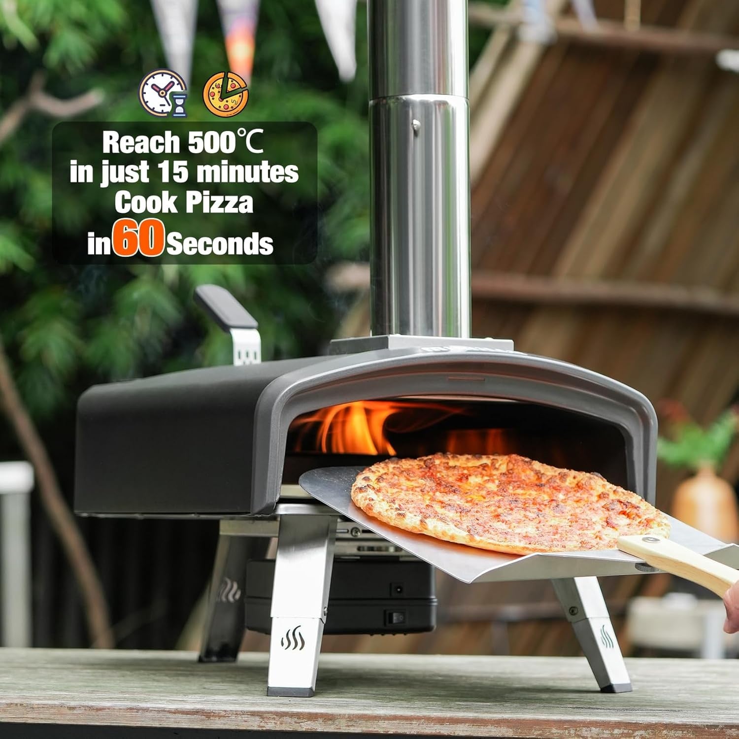 Outdoor Wood Charcoal Pizza Oven 500°C Auto Rotating Stone | Portable BBQ Grill