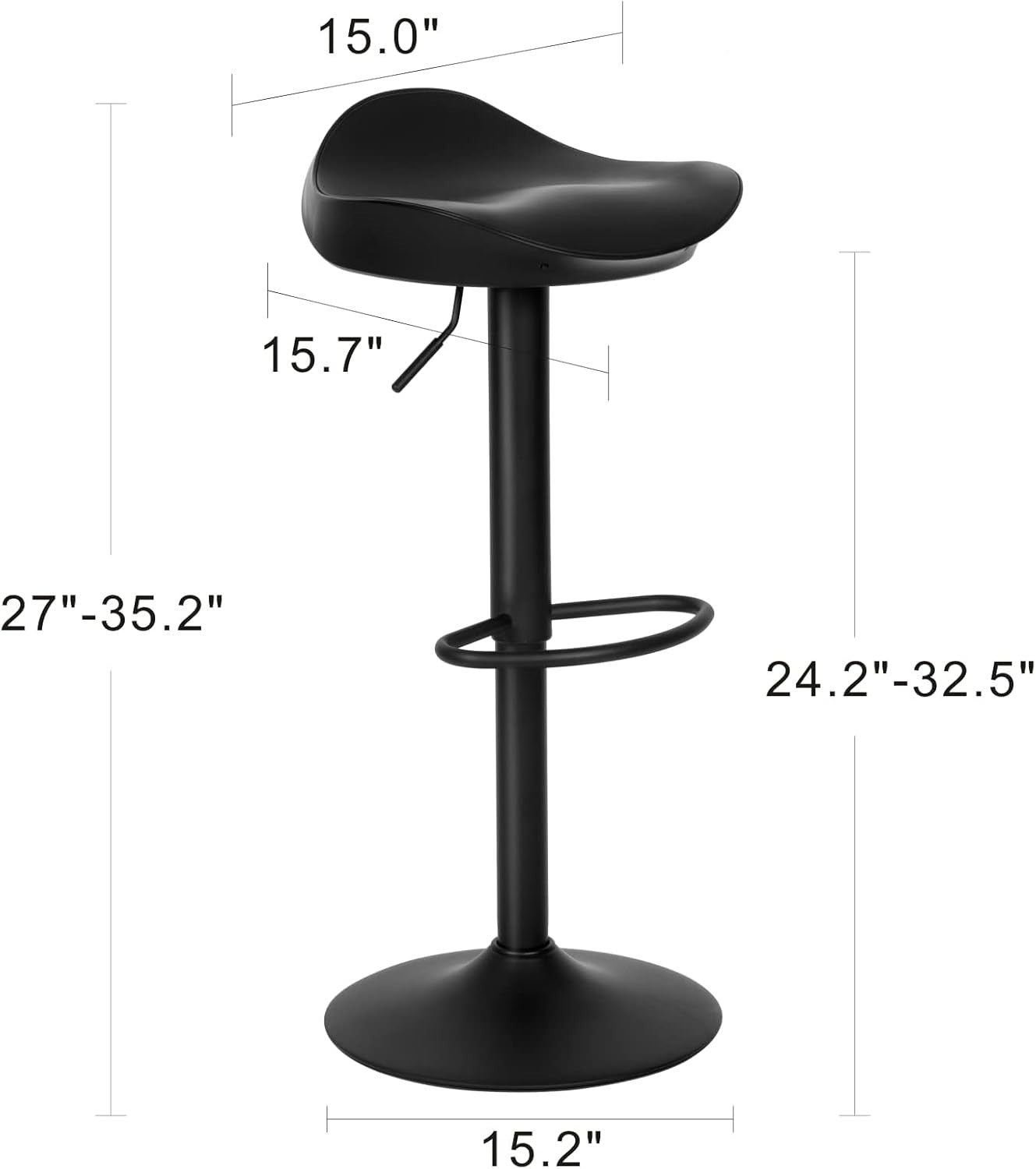 Black PU Leather Swivel Bar Stools Set of 2 Height Adjustable Kitchen Counter