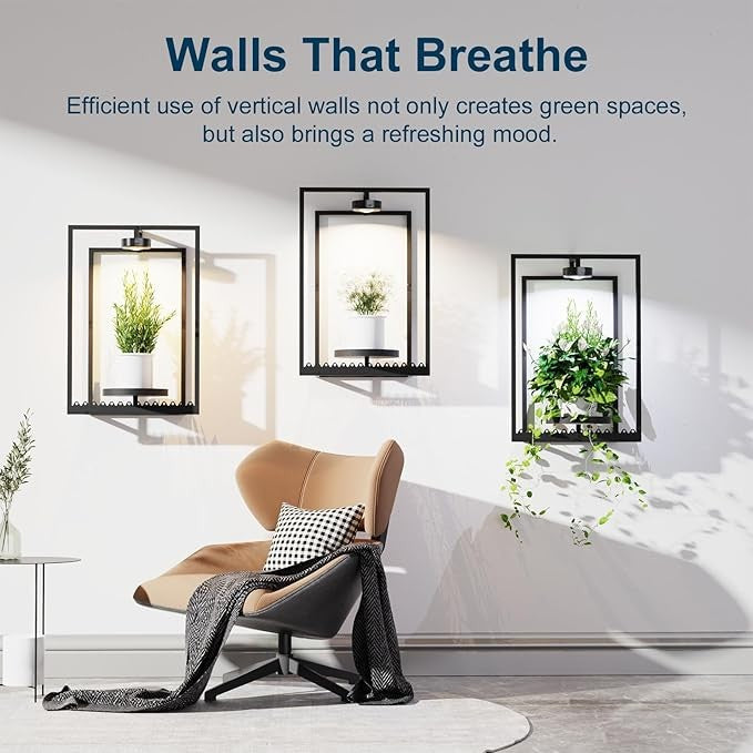 2 Pack Wall Mounted Metal Plant Holders with Remote Grow Light Indoor Decor