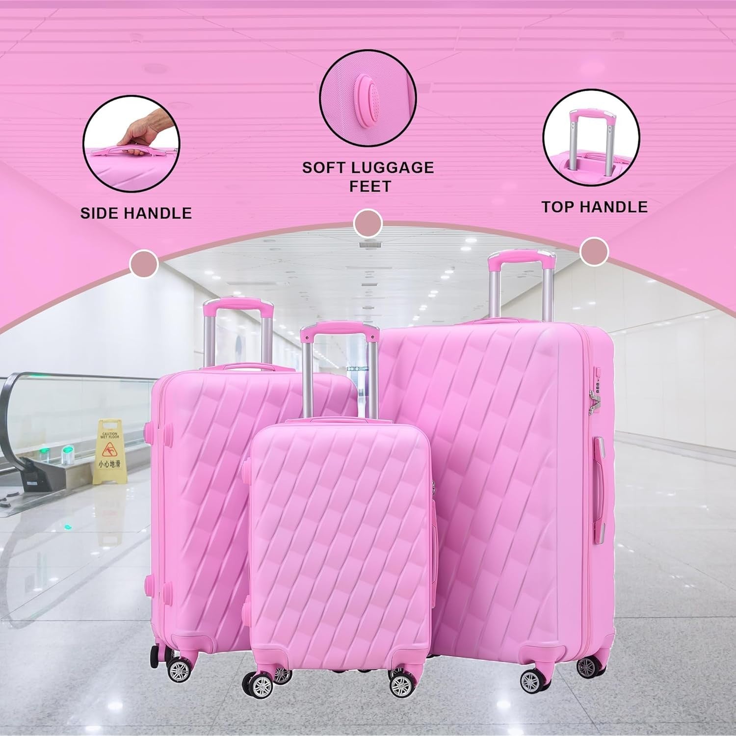 20 Inch Cabin Carry On Hard Shell Suitcase 4 Dual Spinner Wheels Lock Pink