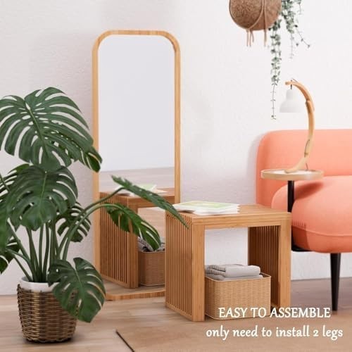 Nature Bamboo Bench Modern Indoor Storage Seat for Entryway Bedroom Kitchen