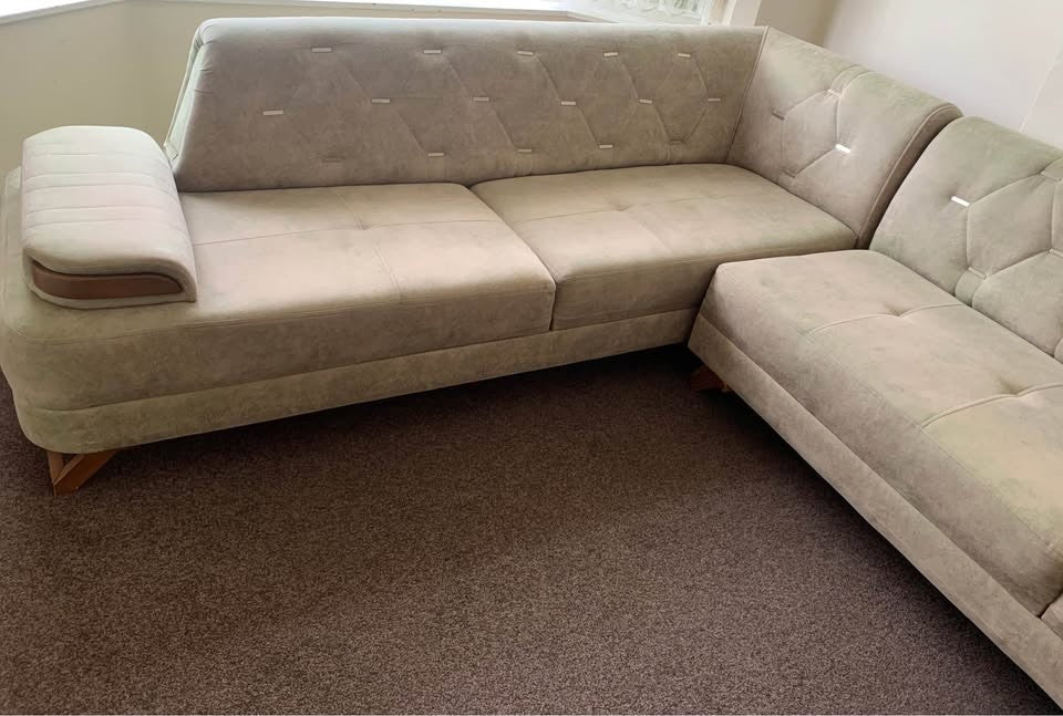 Beige L-Shape Fabric Corner Sofa (PTP)
