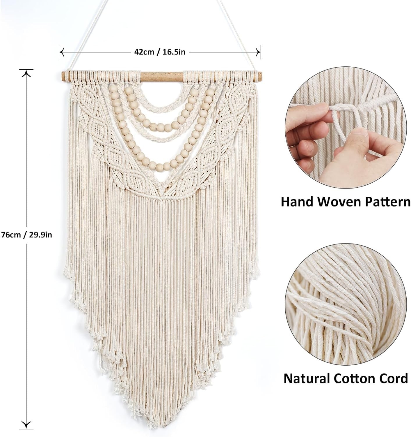 Small Boho Macrame Wall Hanging 16.5"x28" Woven Tapestry Decor
