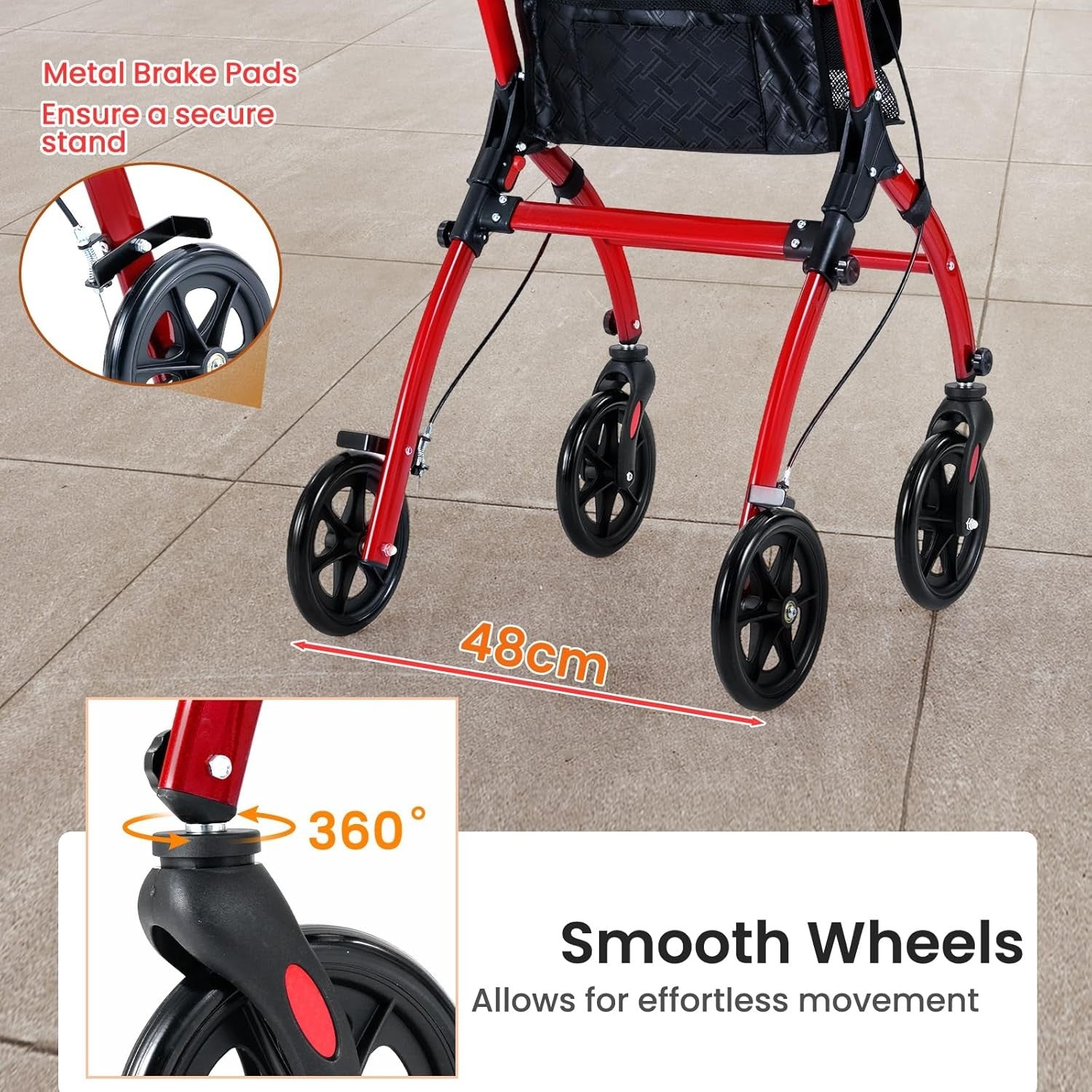 Lightweight 4 Wheel Rollator Walker Folding Mobility Aid Basket & Brakes