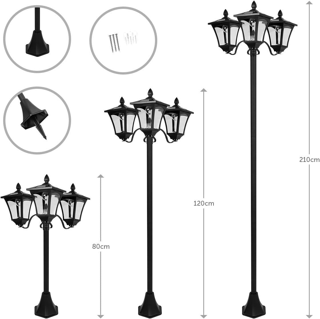 7ft Solar Triple Head Victorian Lamp Post Cool White