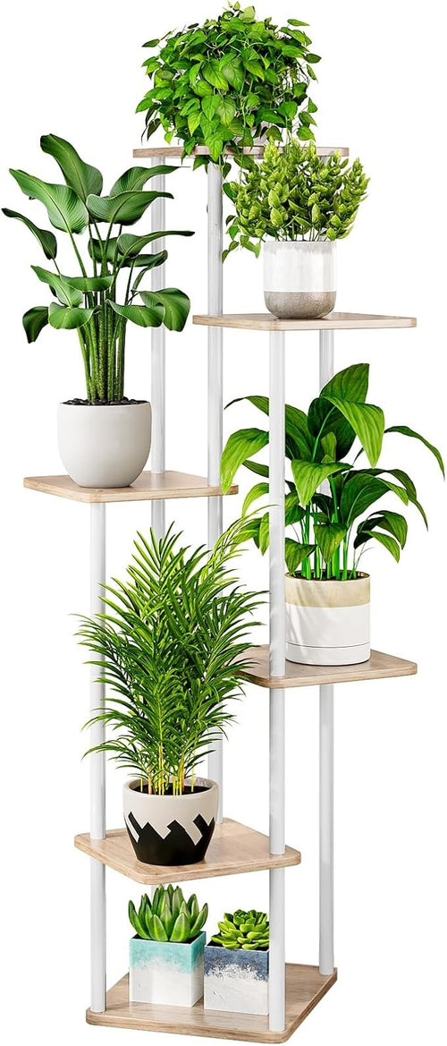 6 Tier White Metal Plant Stand Indoor Outdoor Corner Tall Flower Shelf Rack