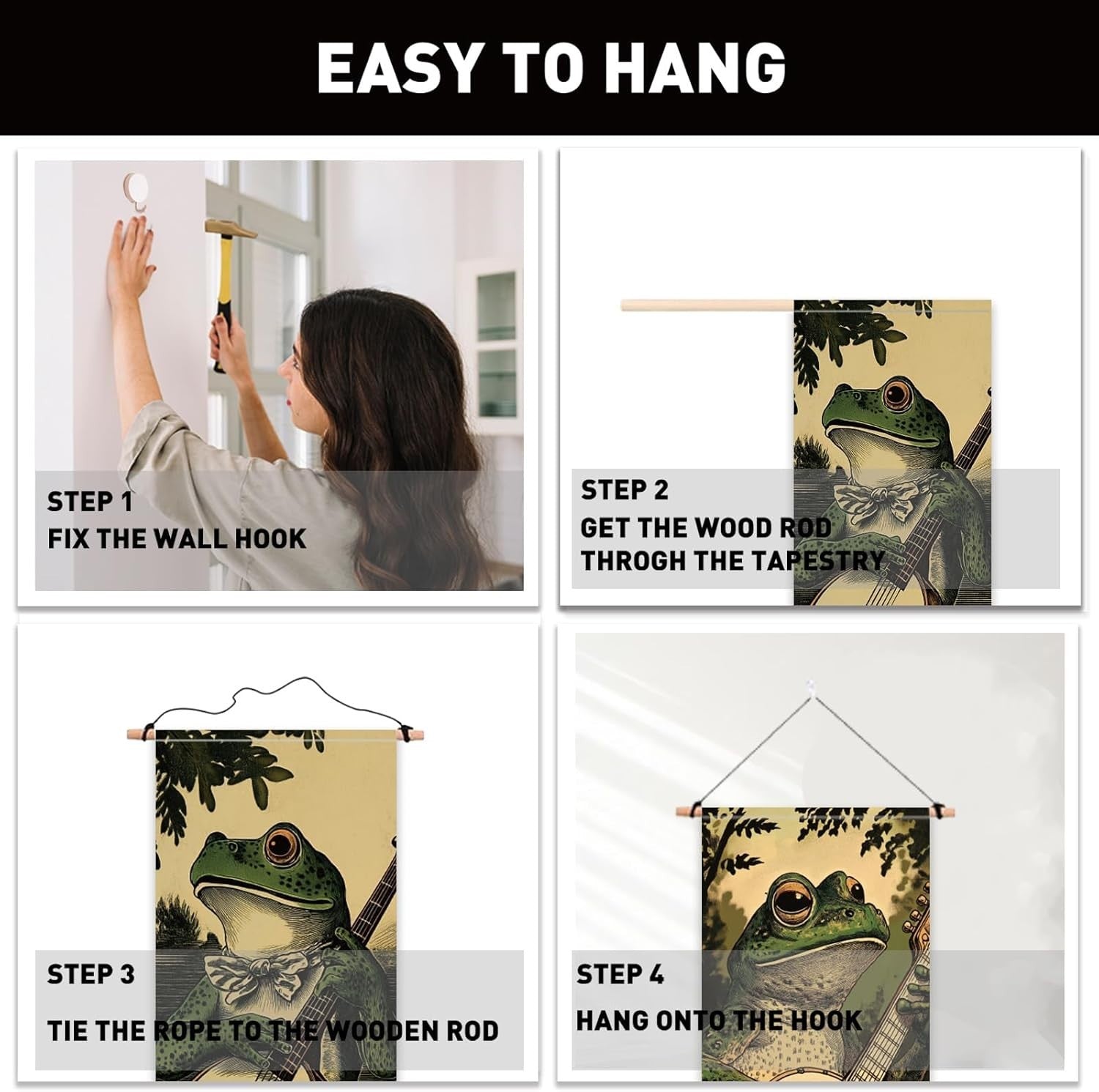 2-Pack Boho Frog Piano Tapestry 52"x13" Vertical Wall Decor