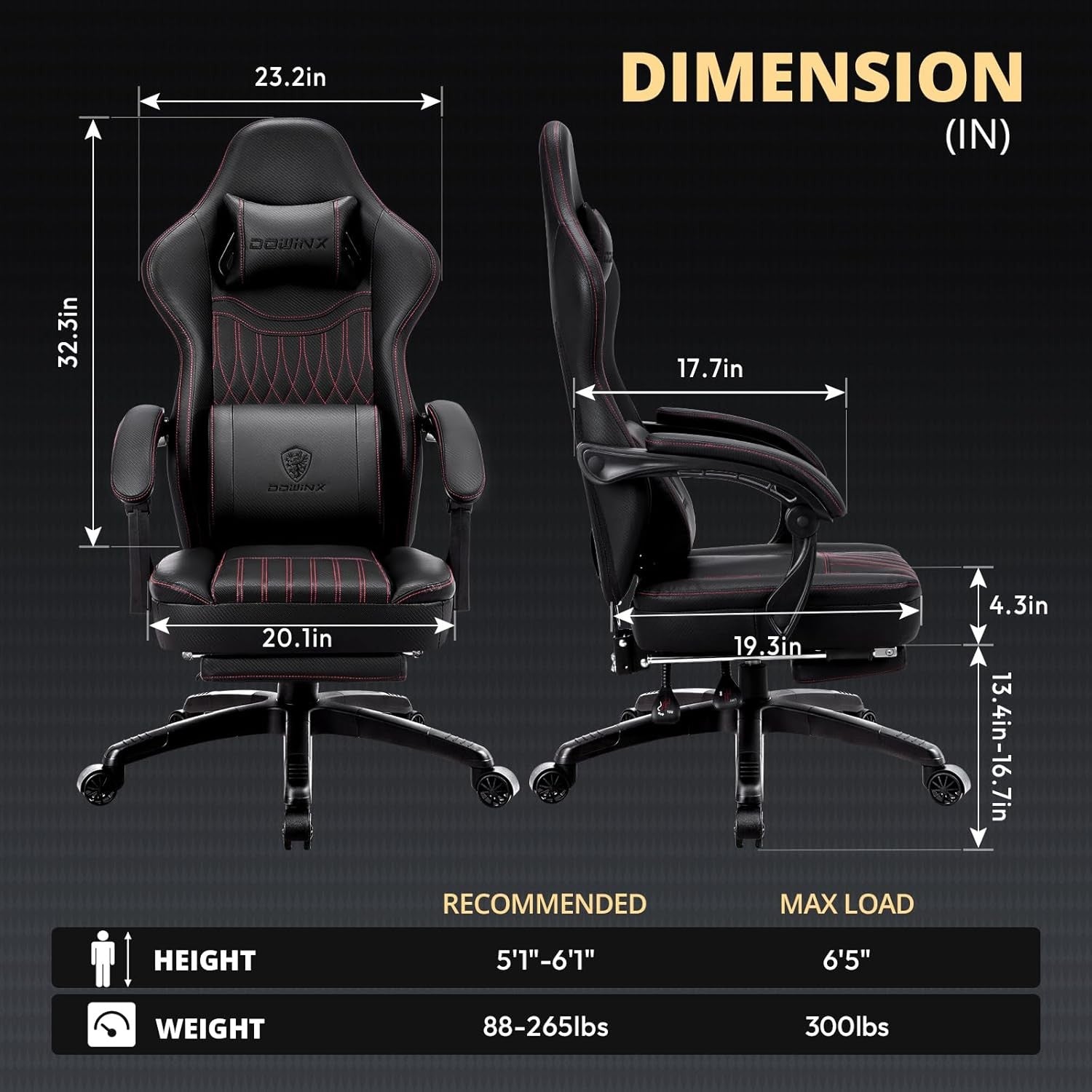 Gaming Chair Pocket Spring Cushion Massage Lumbar Footrest Black