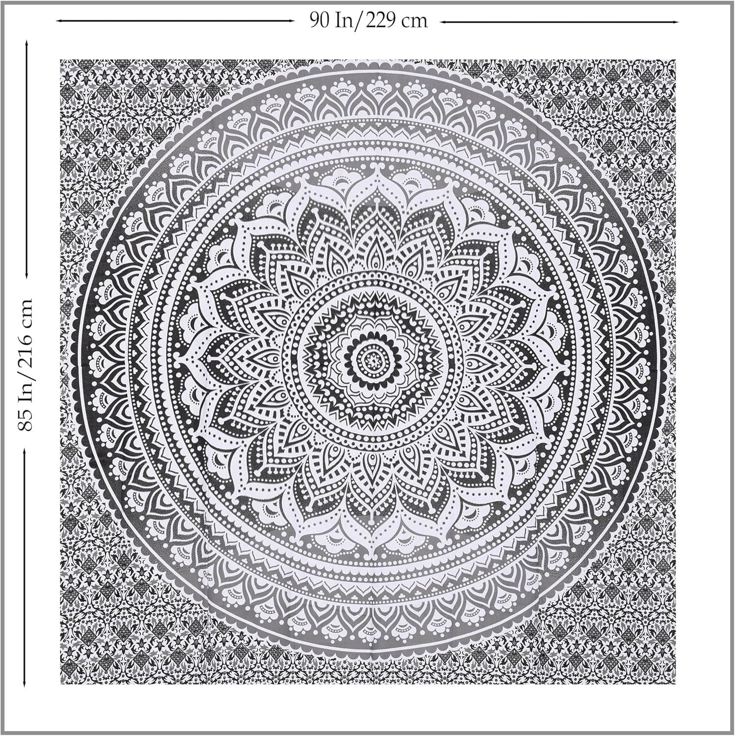 Hippie Mandala Wall Hanging Black White Boho Tapestry 85x90in