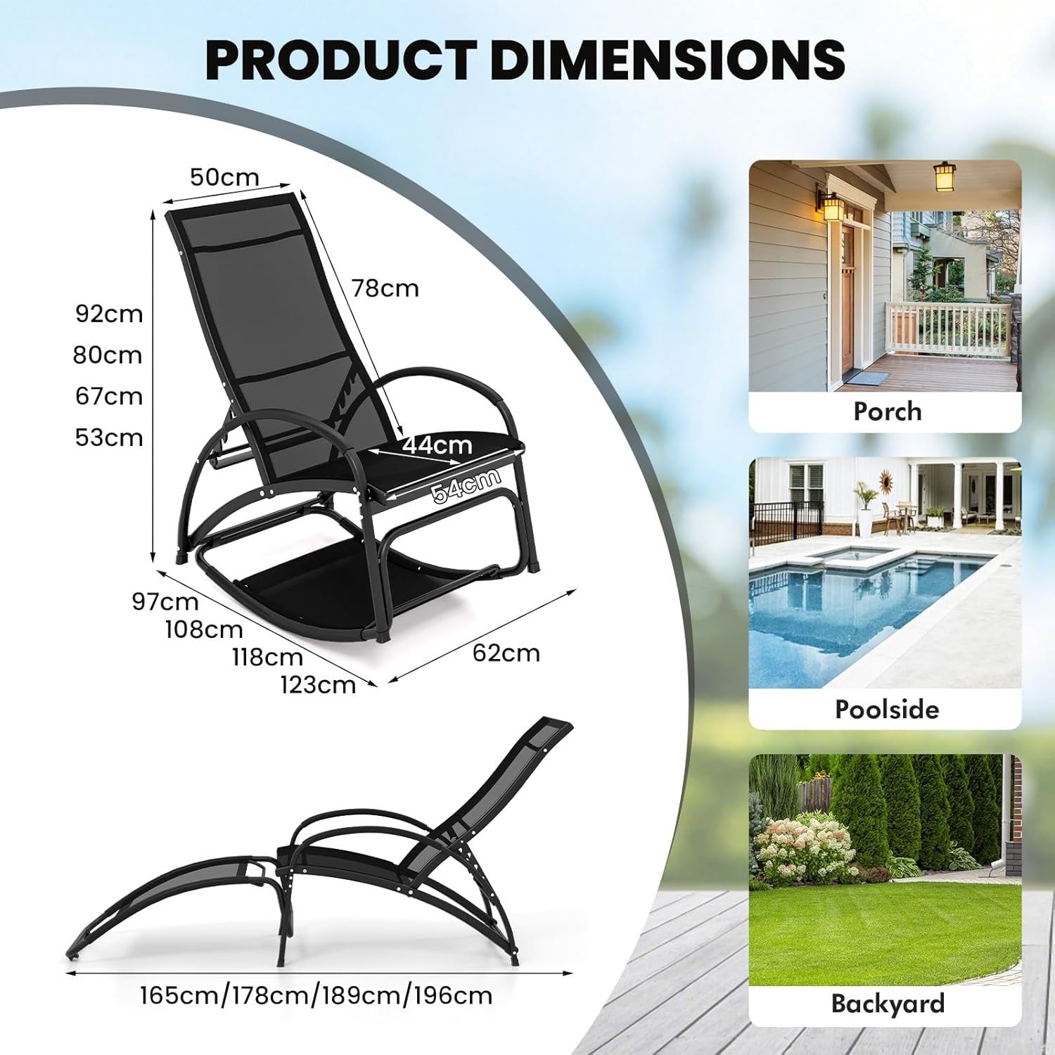 2 in 1 Garden Sun Lounger Rocking Chair Adjustable Black