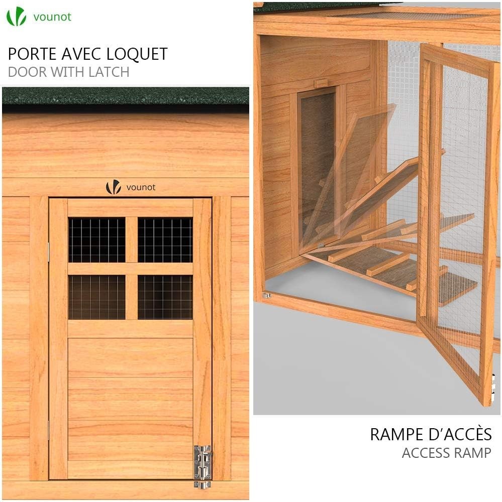 Wooden Chicken Coop with Run Double Nest Box Easy Clean Hutch 2–3 Hens
