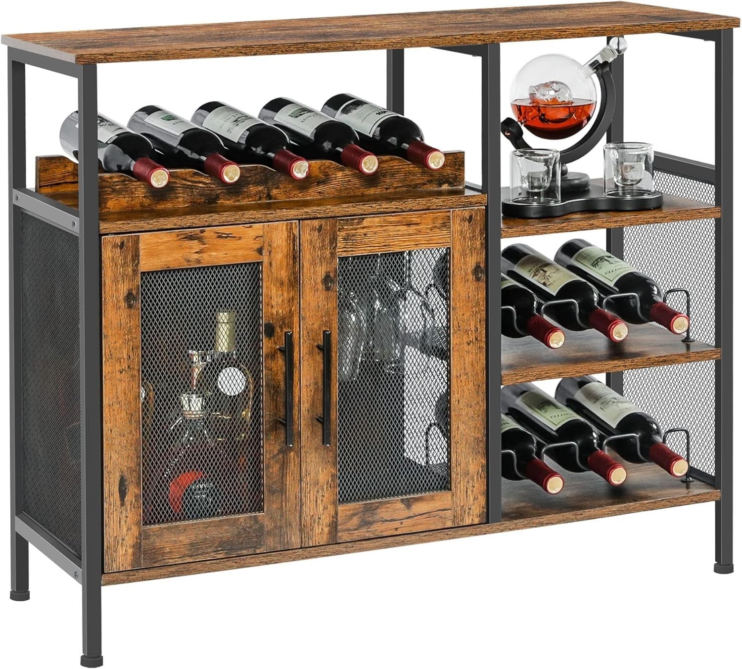Rustic Wine Bar Cabinet with Glass Holder & Bottle Rack, Sideboard Buffet Unit