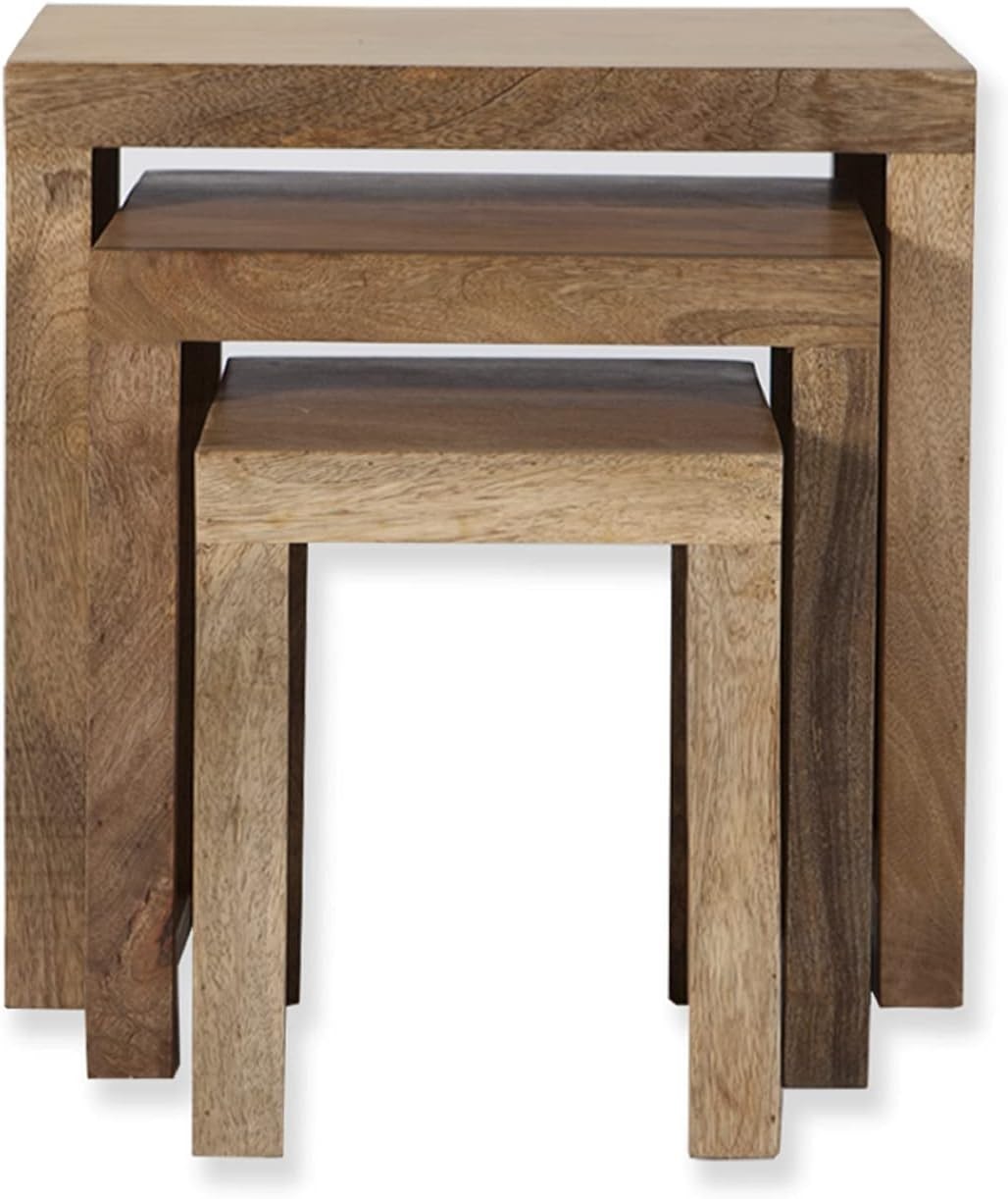 Space Saving Nesting End Tables Solid Mango Wood Set Compact Side Table New