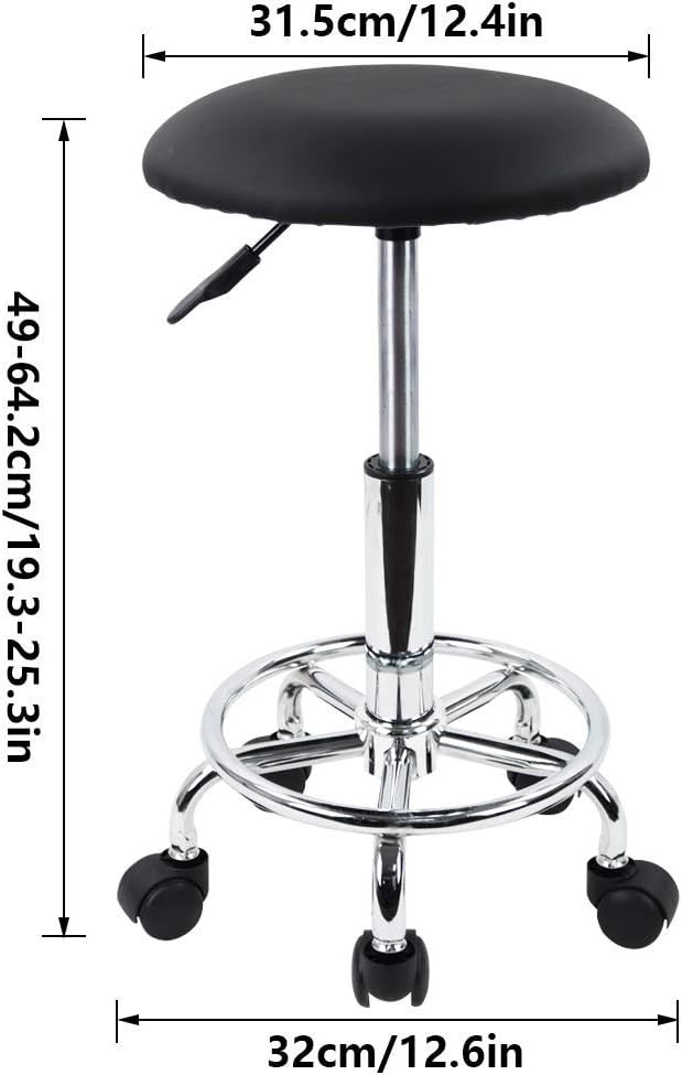Adjustable Swivel Stool Chair with Wheels, PU Leather Seat, Height Lift