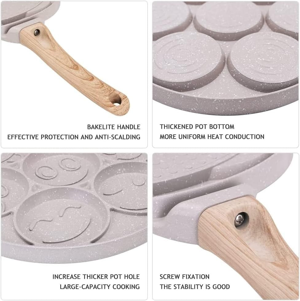 Smiley Face Pancake Pan 26cm White Non Stick 7 Hole Mini Pancake Maker Kids
