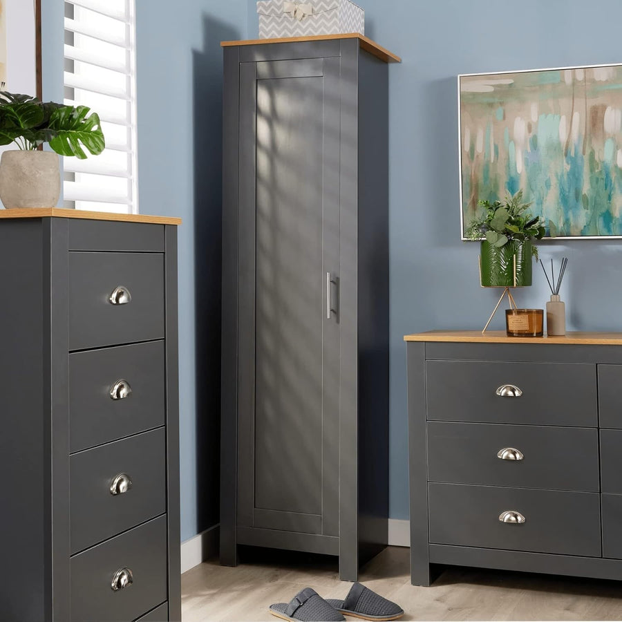 Slim Dark Grey Wardrobe 1 Door with Hanging Rail & Deep Storage Shelf