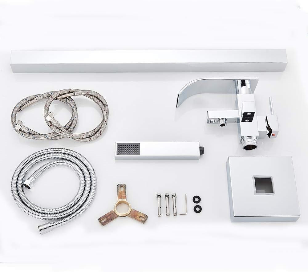 Chrome Freestanding Bath Mixer Tap with Handheld Shower Floor Mounted Brass