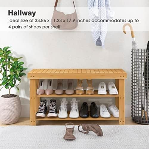 3-Tier Natural Bamboo Shoe Rack Bench with Storage Shelf & Modern Design