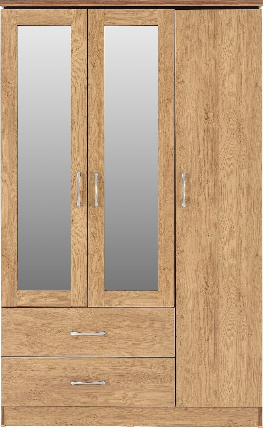 3 Door Wardrobe Oak Effect Mirror Sliding Hinged Storage Drawers Modern