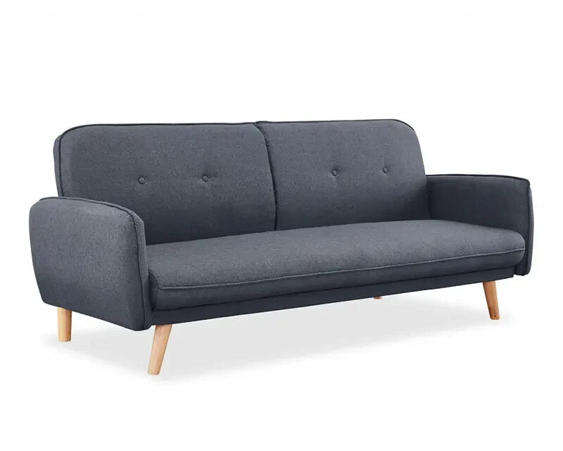 Charcoal 3 Seater Fabric Sofa Bed Tufted Back Clic Clac Natural Wood Legs