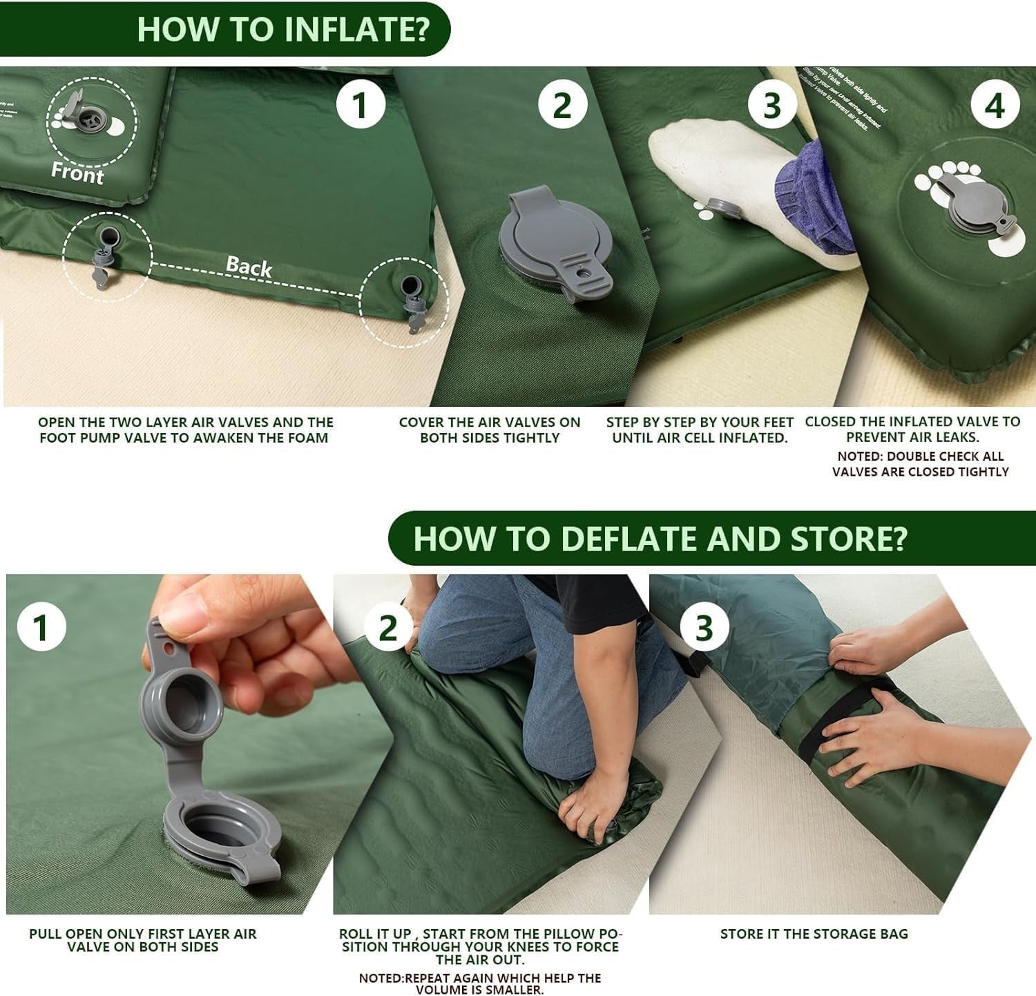 Memory Foam Camping Sleeping Pad with Pillow – Compact, Self-Inflating