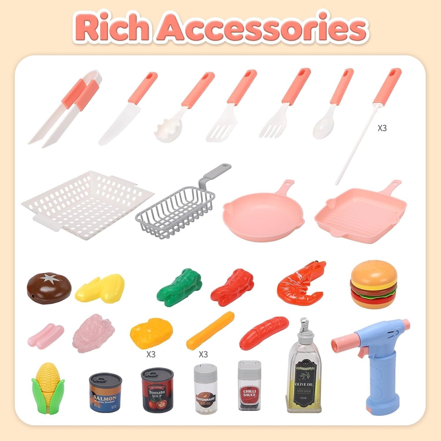 Kids BBQ Grill Toy Set w/ Mist Spray Lights Sounds Color Change