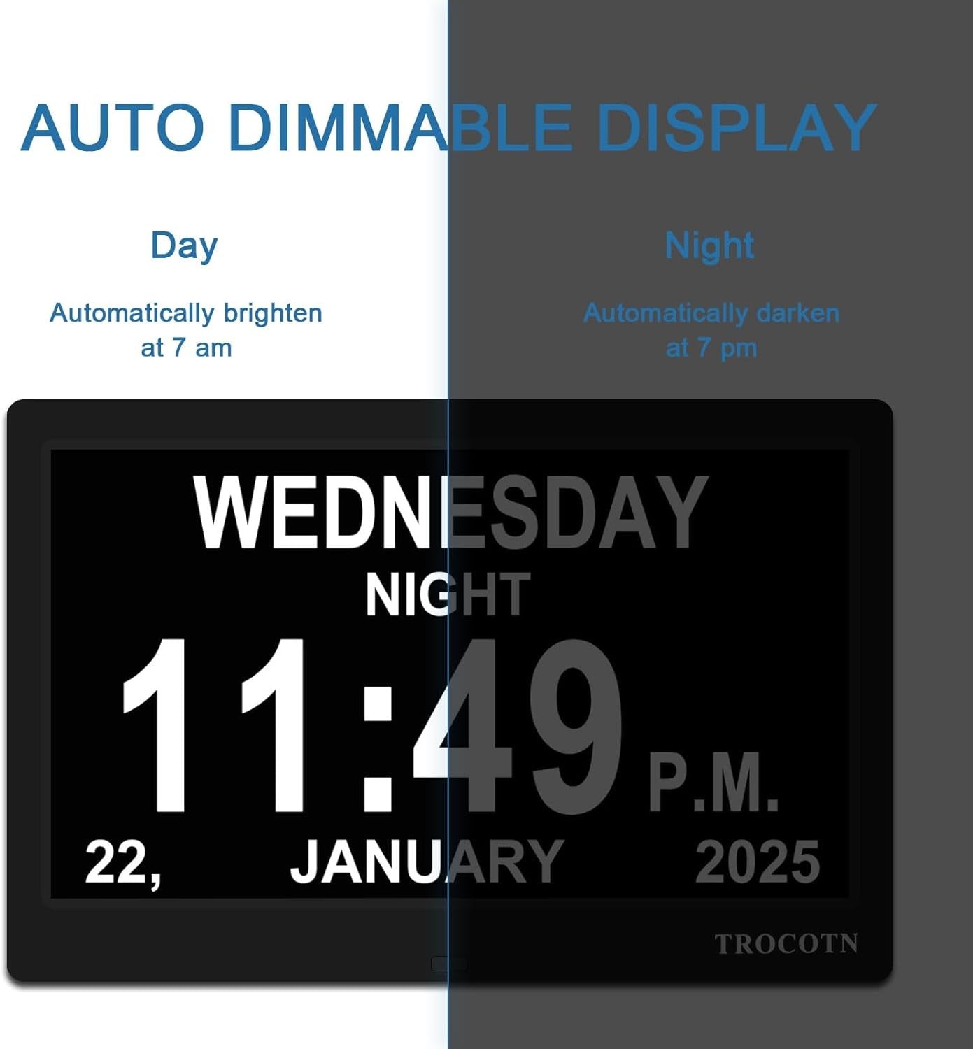 10” Dementia Digital Clock Large Day Date Display Dimming Elderly