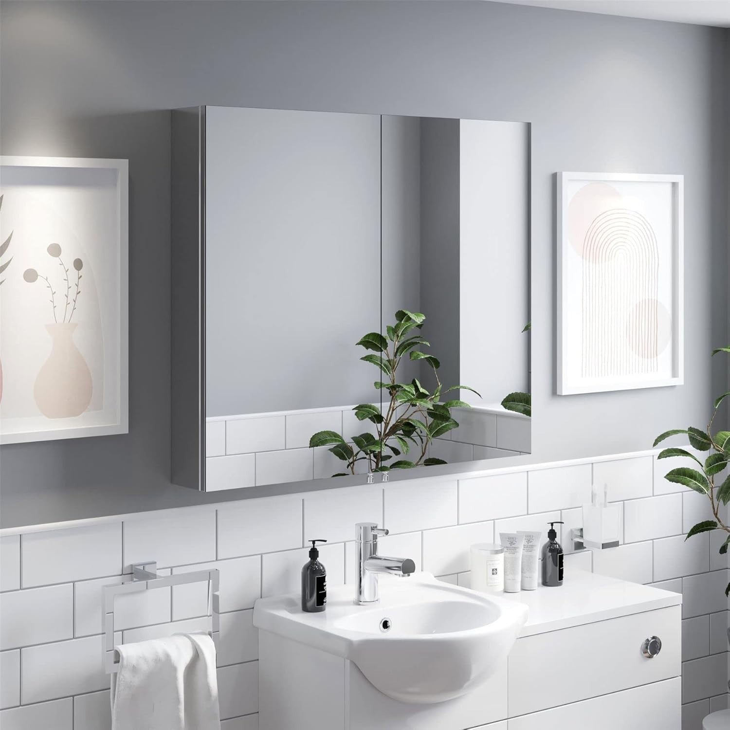 800x700mm Stainless Steel Bathroom Mirror Cabinet Wall Cupboard Storage