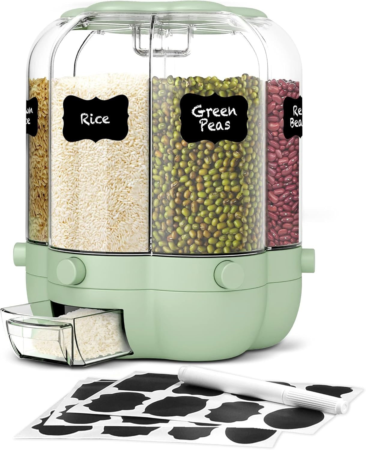 25LB 6 Compartment Rotating Rice Grain Dispenser