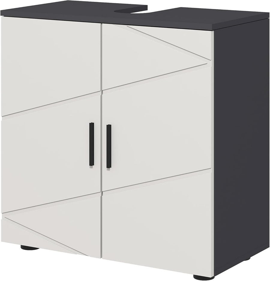 Modern Under Sink Bathroom Cabinet Grey Storage Unit 2 Door Shelf 60x60cm