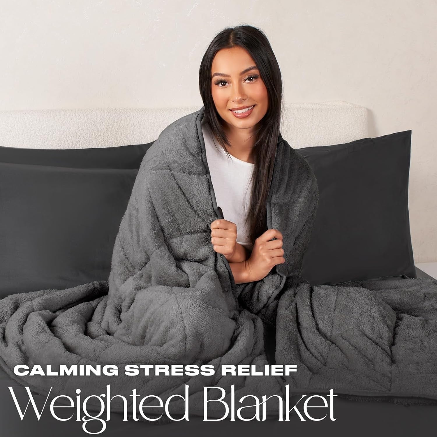 Teddy Fleece Weighted Blanket Charcoal Grey 8kg 150x200cm Calming Comfort