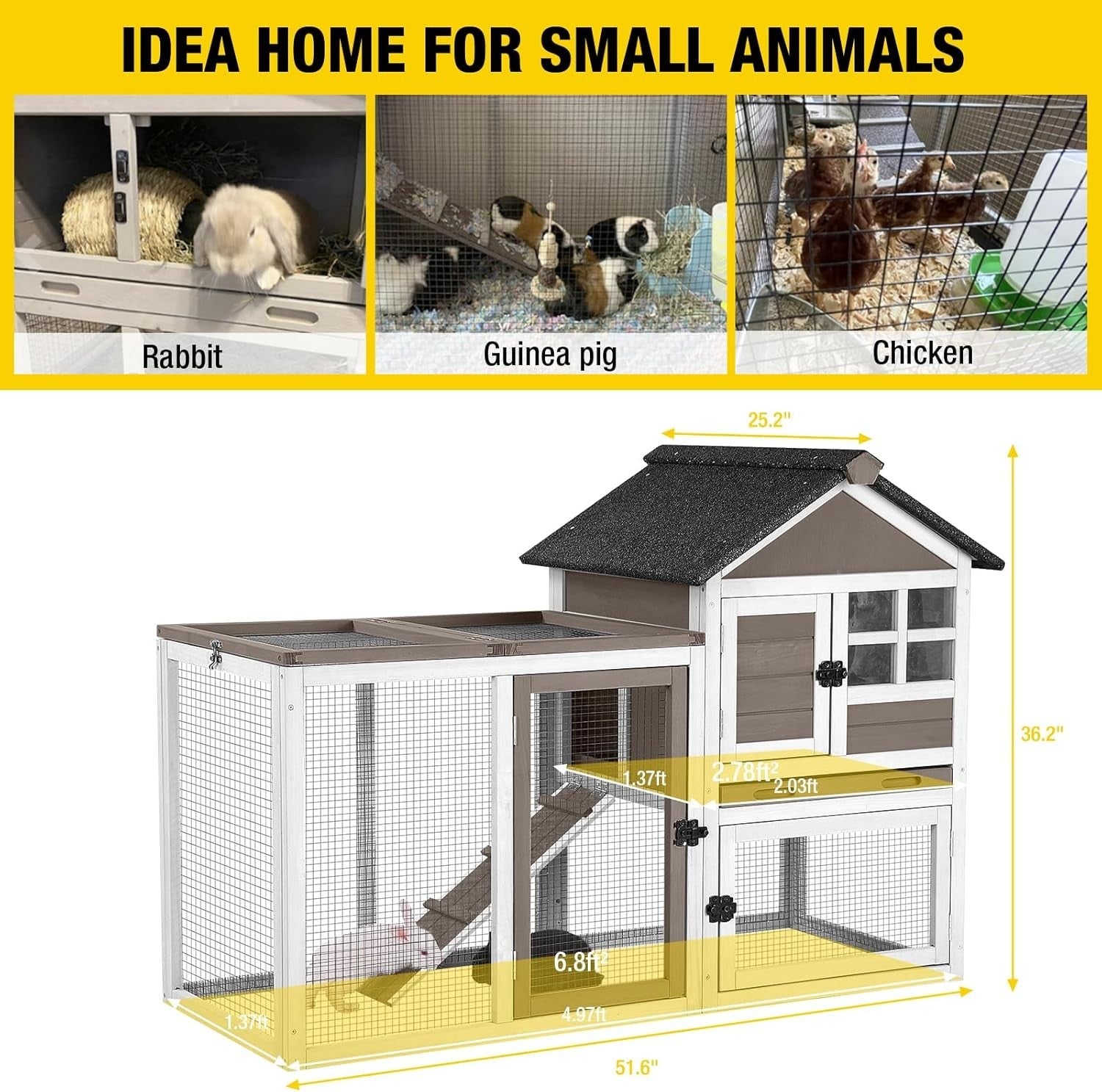 Large Rabbit Hutch with Run Pull Out Tray Indoor Outdoor Bunny Cage