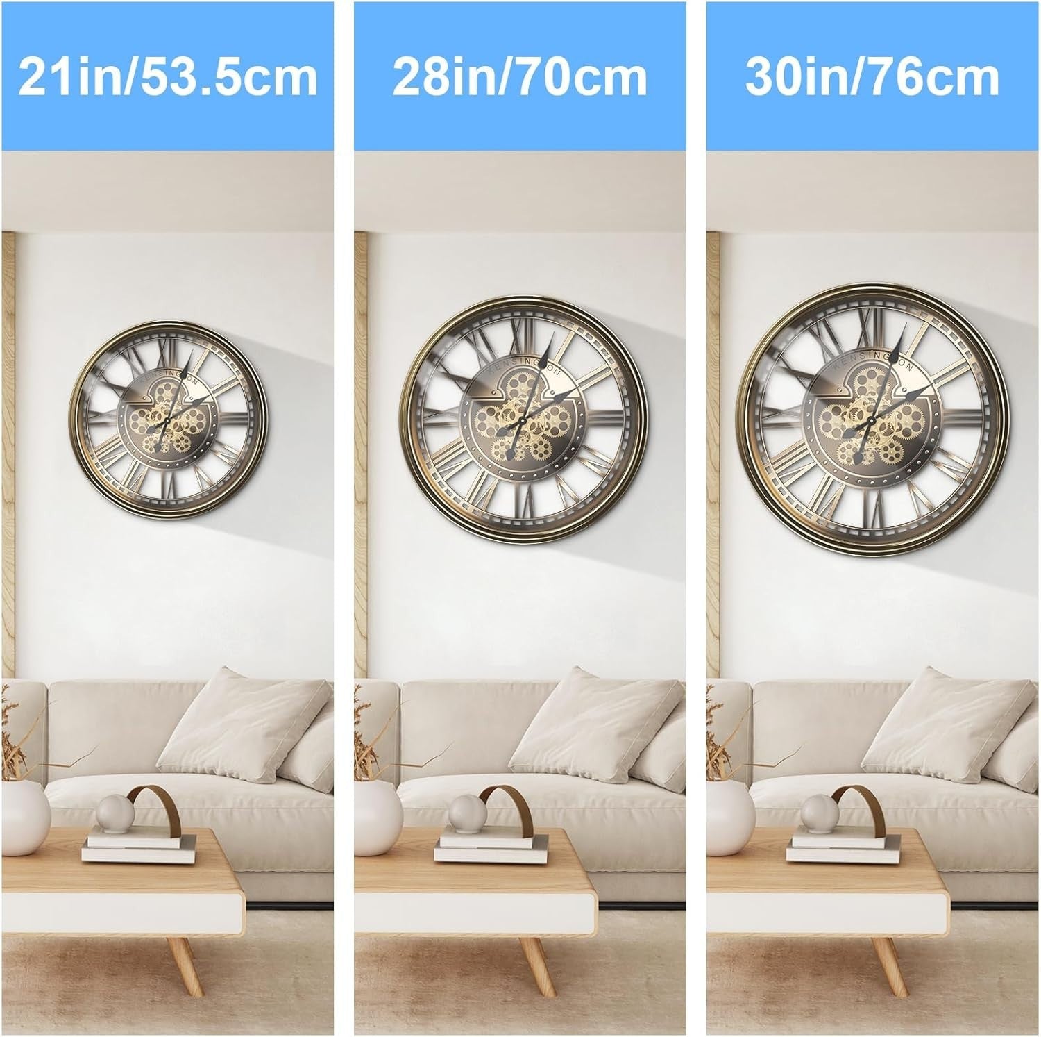 Large Industrial Moving Gear Wall Clock, Steampunk Metal Decor, 21 Inch