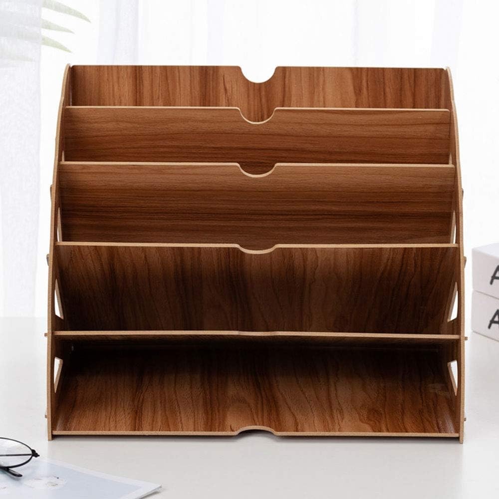 Green Wooden Desk Organizer – 5-Slot A4 File & Paper Holder