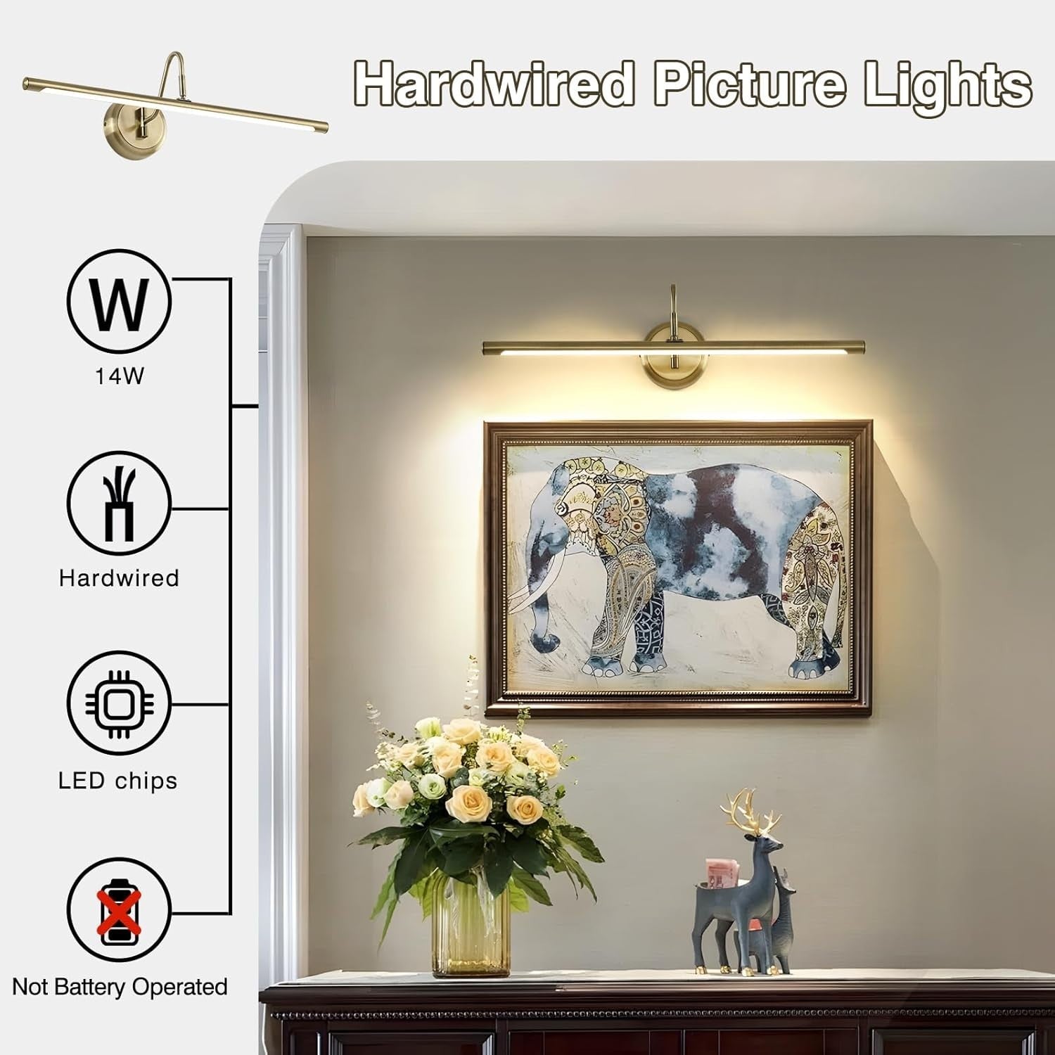 Dimmable LED Picture Light 24.4" Swing Arm, Antique Bronze Spotlight