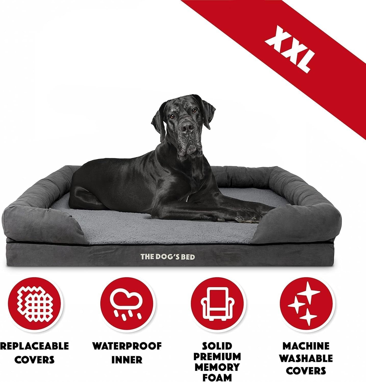 XXL Orthopedic Dog Bed Plush Memory Foam 131x100cm Grey