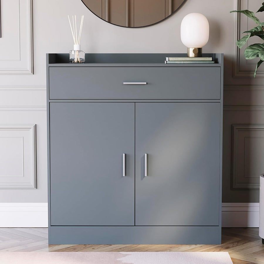 Modern Grey Shoe Cabinet 2 Door 1 Drawer Cupboard Hallway Storage Unit