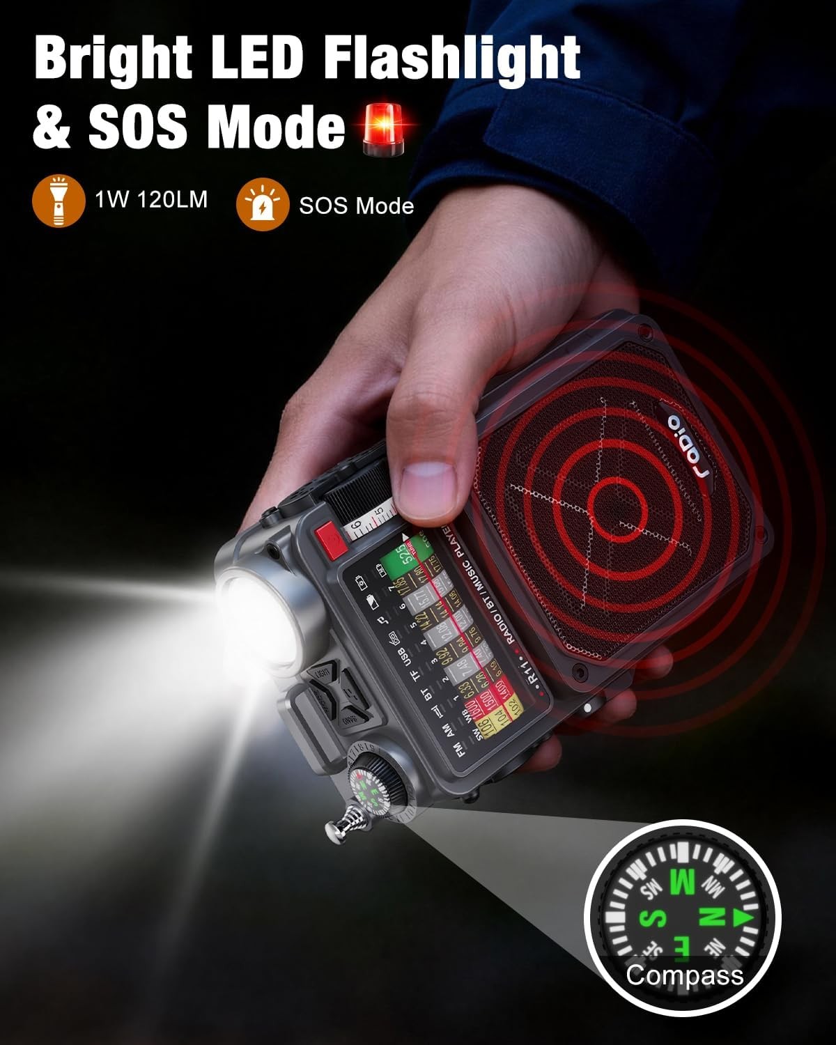 Portable Shortwave Radio NOAA AM FM Solar Crank Bluetooth