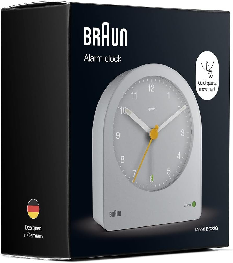 Grey Analogue Alarm Clock Quiet Quartz Backlight Compact Bedside