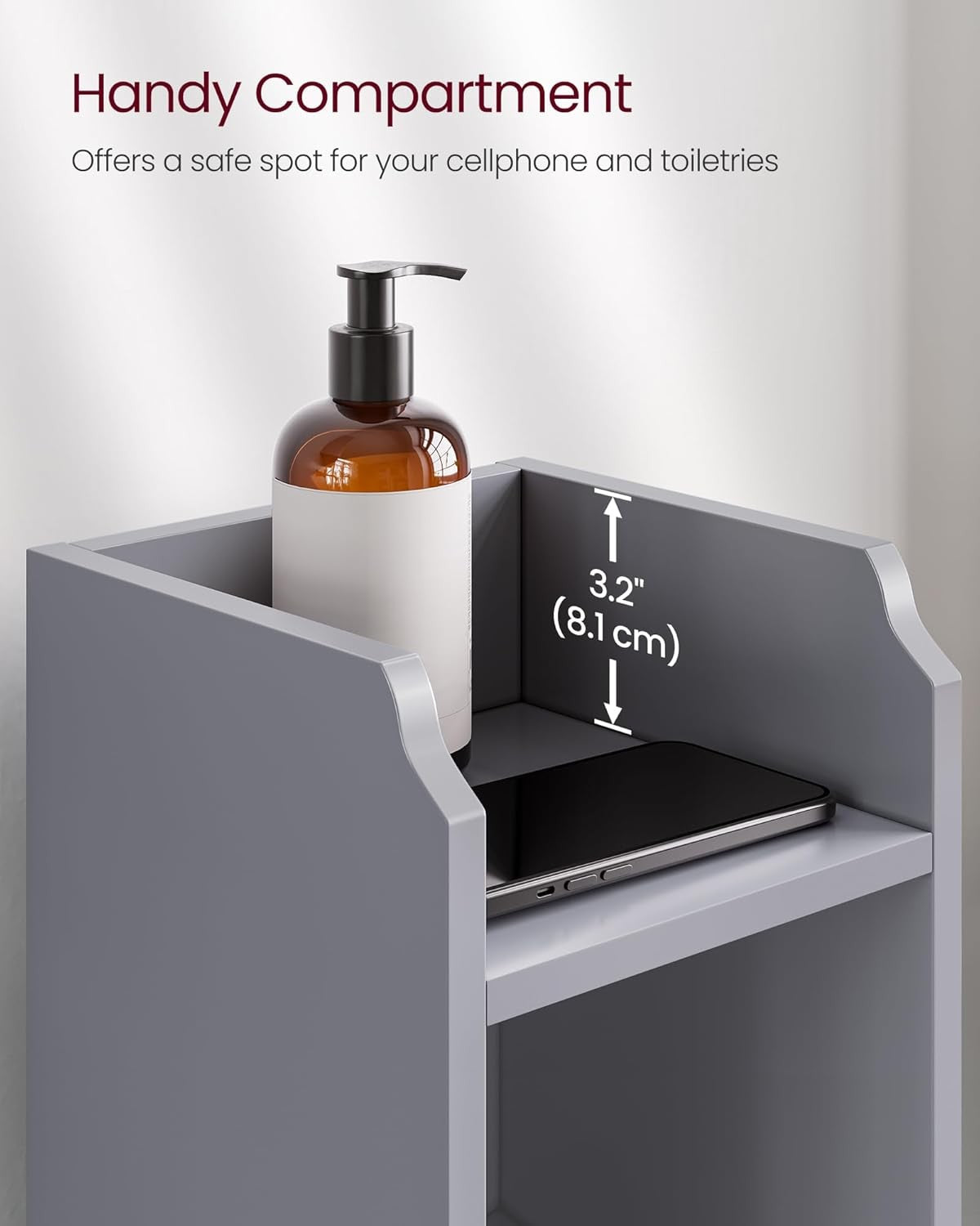 Slim Dove Grey Bathroom Storage Cabinet with Door, Adjustable Shelf & Narrow Des