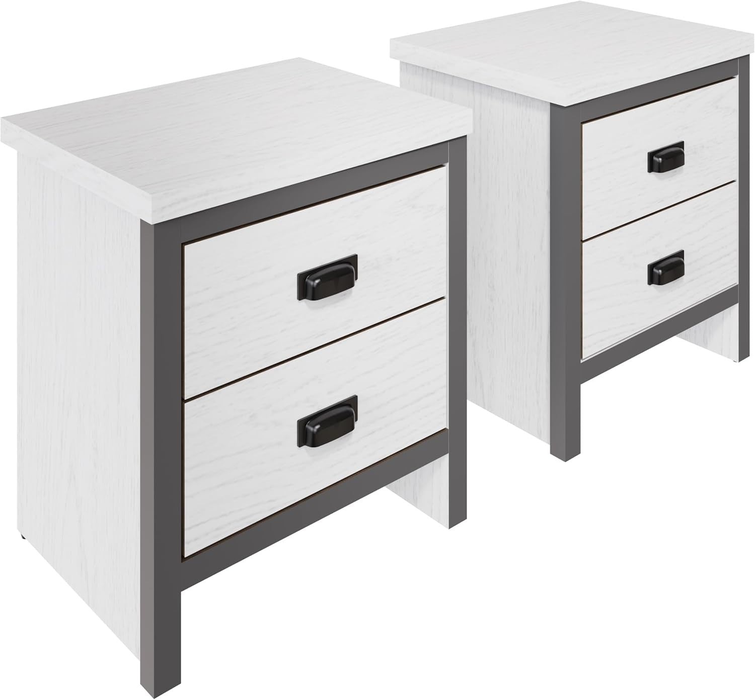 Pair of White 2 Drawer Bedside Tables | Modern Wooden Nightstands with Shelf