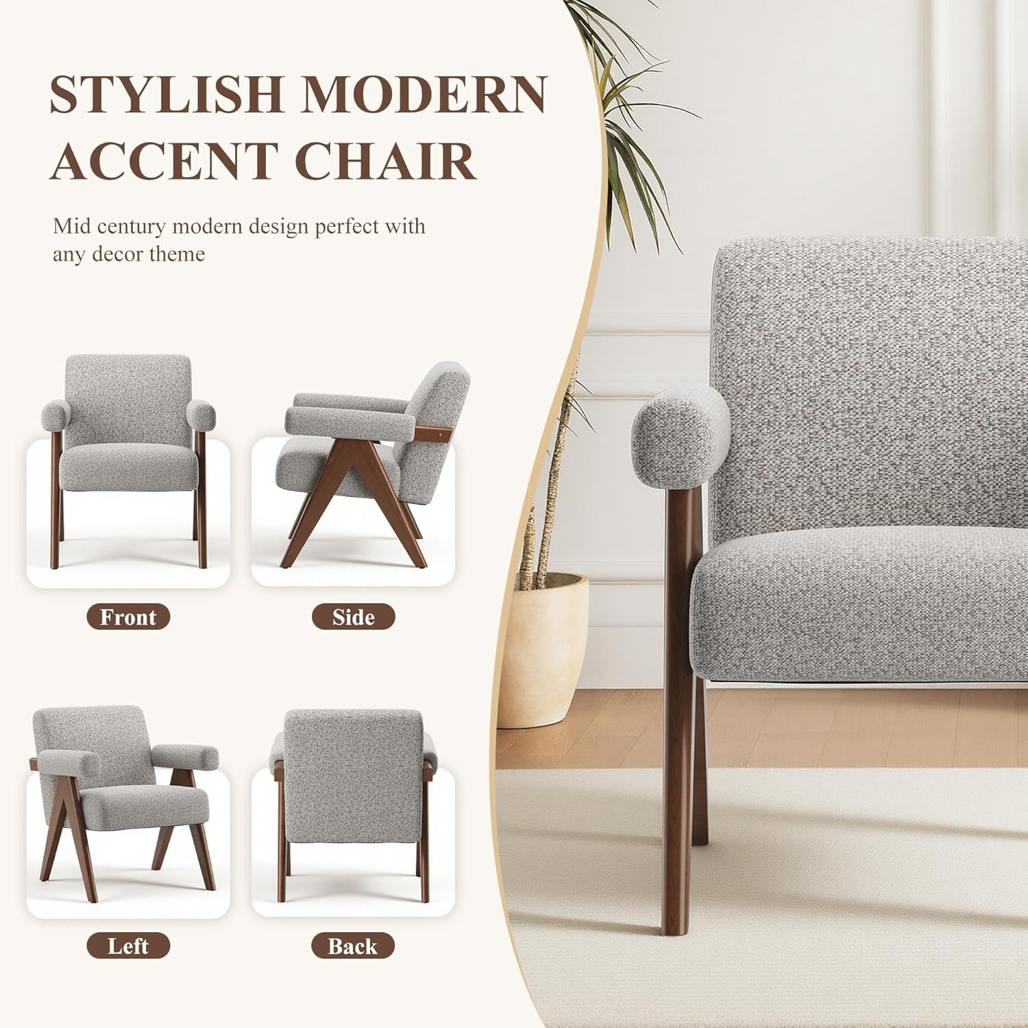 Khaki Accent Armchair Upholstered Lounge Chair Wood Frame